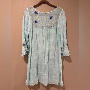 Embroidered Light Blue Tunic Dress Harris cotton large made in Greece